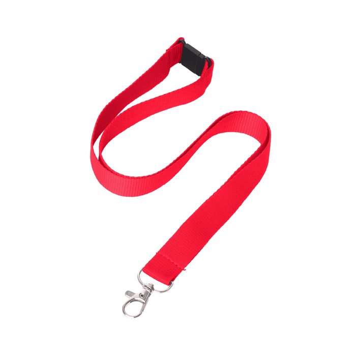 Express Flat Ribbed Lanyard - 20mm - A red flat ribbed lanyard, 20mm wide, featuring a clip and a buckle. Suitable for holding IDs or badges.