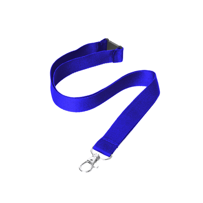 Express Flat Ribbed Lanyard - 20mm - A blue flat ribbed lanyard, 20mm wide, featuring a metal clip and a branding logo.