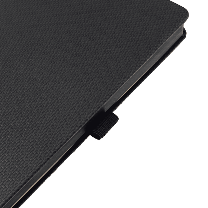 A5 Carbon Notebook - A5 carbon notebook in black with a textured cover and a ribbon bookmark.