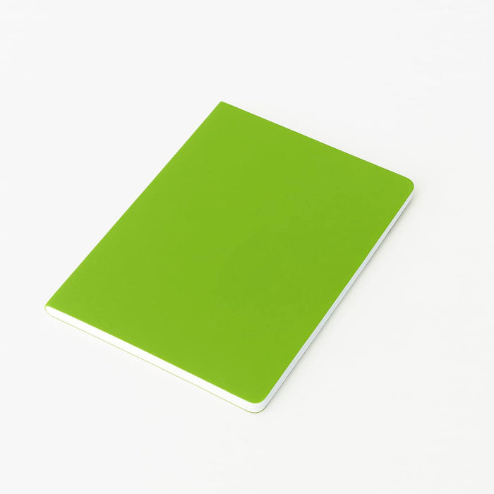 A5 Thin PU Cover Notebook - A5 thin notebook with a vibrant green PU cover and white edges, featuring a logo on the front.