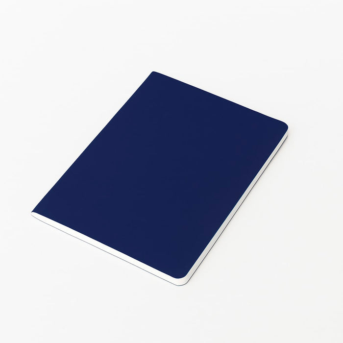 A5 Thin PU Cover Notebook - A5 thin notebook with a navy blue PU cover and a white spine, featuring a logo on the front.
