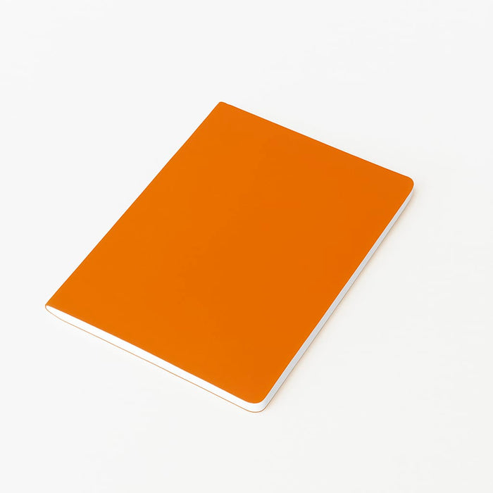 A5 Thin PU Cover Notebook - An A5 thin notebook with a vibrant orange PU cover and a white edge. It features a logo on the front.