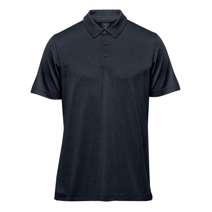 Men's Volante H2X-DRY Polo - A navy blue men's polo shirt with a collar, short sleeves, and three buttons, featuring a logo.