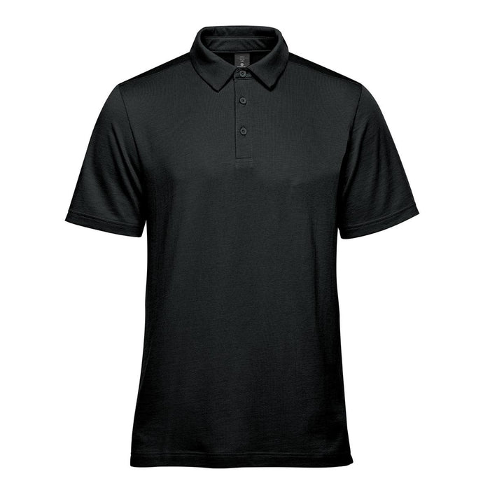 Men's Nevada Micro Pique Polo - A black men's polo shirt with a classic collar, three buttons, and a small logo.