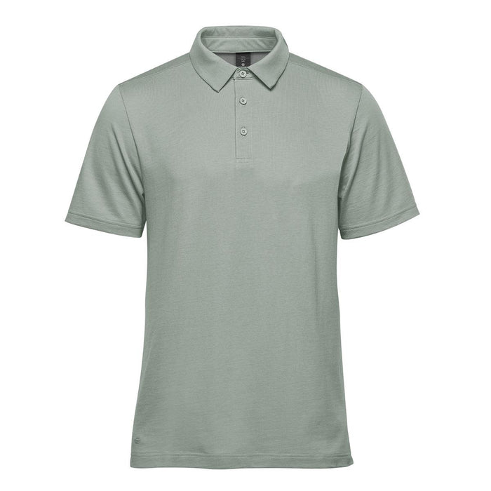 Men's Nevada Micro Pique Polo - A light green men's polo shirt with a classic collar and three-button placket. It features a logo.