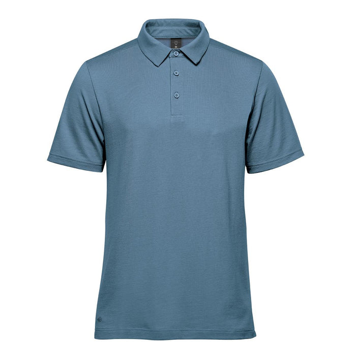 Men's Nevada Micro Pique Polo - A short-sleeved polo shirt in a light blue shade, featuring a collar and three buttons. Includes a small logo.