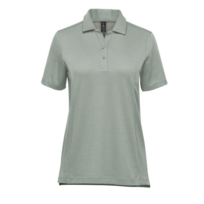 Women's Nevada Micro Pique Polo - A women's short-sleeve micro pique polo shirt in a light green colour, featuring a collar and three-button placket.