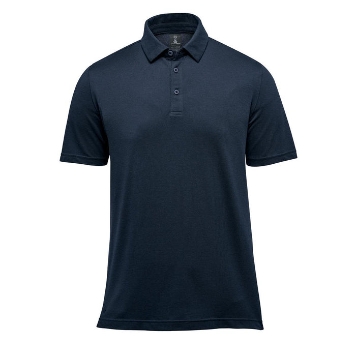 Men's Sonora H2X-Dry Polo - A navy blue men's polo shirt with a collared neck and short sleeves, featuring a logo.