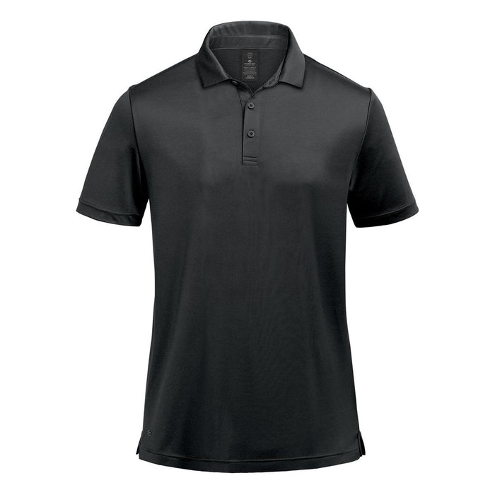 Men's Monterey Polo - A black men's polo shirt with a collar and short sleeves, featuring a logo.