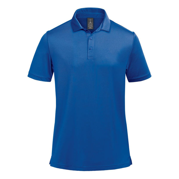 Men's Monterey Polo - A blue men's polo shirt with a classic collar and buttons, featuring a logo.
