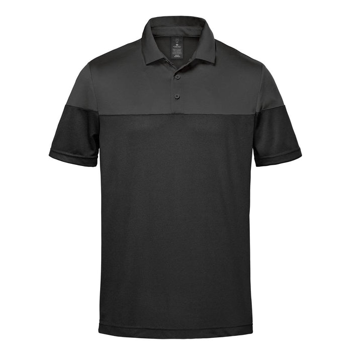 Men's Monterey Two-Tone Polo - A Men's Monterey Two-Tone Polo in black, featuring a short-sleeve design and a logo on the chest.