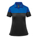 Women's Monterey Two-Tone Polo - A women's two-tone polo shirt featuring a blue upper section and a black lower section. The shirt has a collar and buttons.
