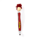 Mop Head Pen with Stylus - A red pen featuring a character head with mop-like hair, complete with a logo and a stylus tip.