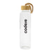 Vidro 550ml Bottle - A drink bottle with a clear body, wooden cap, and a rope handle, featuring a logo.