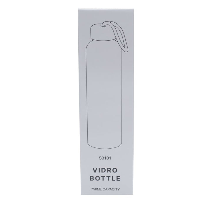 Vidro 750ml Bottle - A drink bottle with a sleek design, featuring a removable lid and a capacity of 750ml. It has a simple logo.
