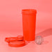 Power 600ml Shaker Cup - A drink bottle in vibrant red with a screw-on lid and a metal whisk ball for mixing. It features a logo on the side.