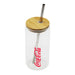 Carnaby 500ml Tumbler - A drink bottle features a clear body, bamboo lid, and metal straw, with a logo on the side.