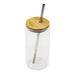 Carnaby 500ml Tumbler - A drink bottle with a clear body, stainless steel straw, and bamboo lid. Features a logo on the lid.