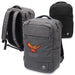 Swissdigital Calibre Backpack - A grey Swissdigital Calibre backpack with zippers, padded straps, and a logo, featuring a design with an eagle.