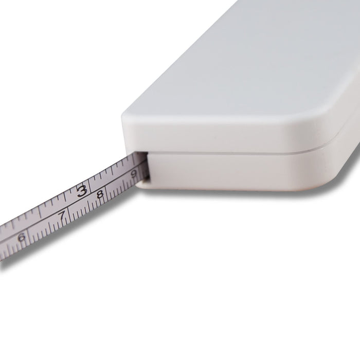 Screwdriver Tape Measure - A screwdriver tape measure in white, featuring a retractable measuring tape visible at the side. It has a simple design and a logo.