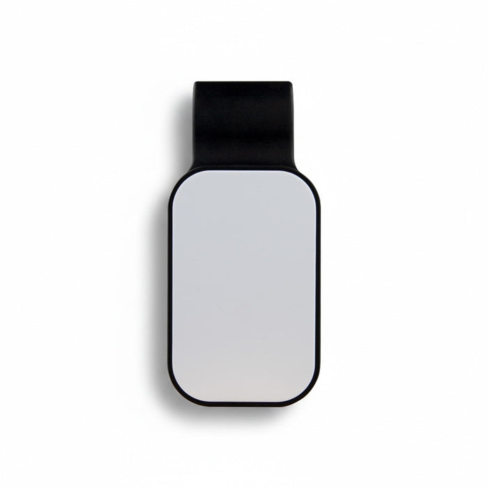 Car Visor Sunglass Holder - A black car visor sunglass holder with a smooth, reflective surface and a minimalistic design.