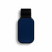 Car Visor Sunglass Holder - A navy blue car visor sunglass holder with a black attachment. Features a smooth surface and a logo.