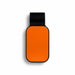 Car Visor Sunglass Holder - An orange and black car visor sunglass holder with a smooth, rounded design. It features a logo.