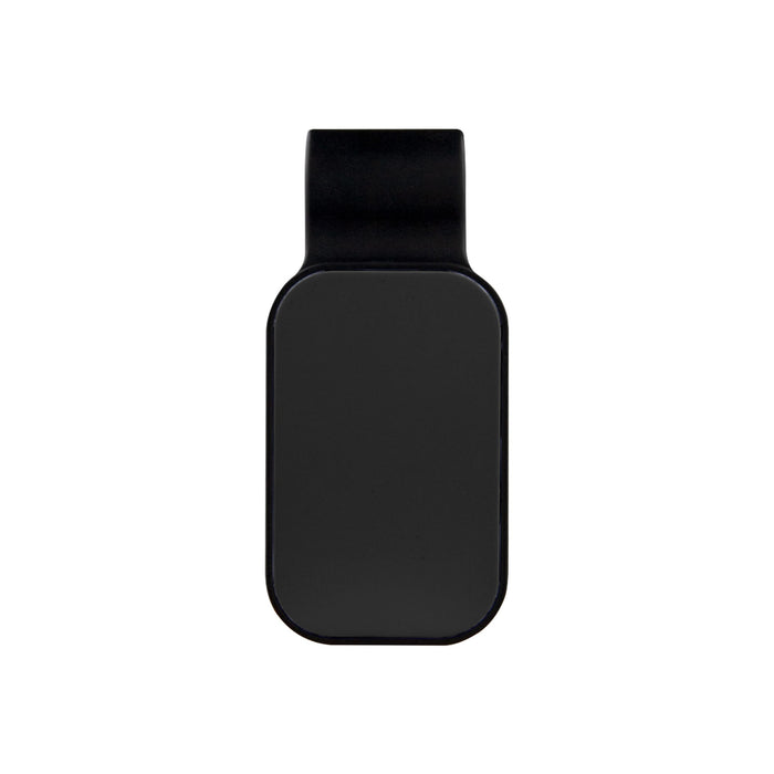 Car Visor Sunglass Holder - A black car visor sunglass holder with a clip for attachment. Features a smooth, rectangular design.