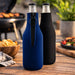 330ML Neoprene Beer Beverage bottle Holder - A drink bottle holder in navy and black neoprene, featuring a zip and suitable for standard beverage bottles.