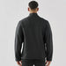 Men's Aleutian Softshell Jacket - A black men's softshell jacket with a high collar, featuring a logo on the back.
