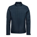 Men's Aleutian Softshell Jacket - A navy blue softshell jacket featuring a high collar and zipped pockets, with a logo on the chest.