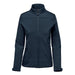 Women's Aleutian Softshell Jacket - A women's softshell jacket in navy blue with a high collar and zippered pockets. Features a discreet logo.