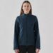 Women's Aleutian Softshell Jacket - A women's softshell jacket in navy blue with a full zipper and side pockets, featuring a branded logo.
