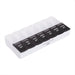 Recycled AM/PM Pill Case - A white and black AM/PM pill case with compartments for each day of the week. Features a logo on the base.