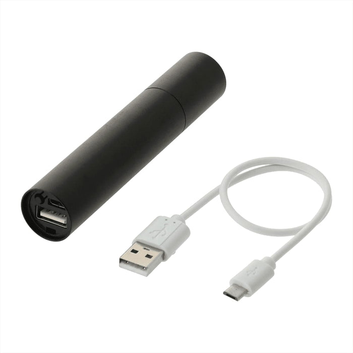Rechargeable 1200mah Flashlight - A rechargeable black flashlight with a USB output and a white USB-C charging cable.
