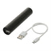 Rechargeable 1200mah Flashlight - A rechargeable black flashlight with a USB output and a white USB-C charging cable.
