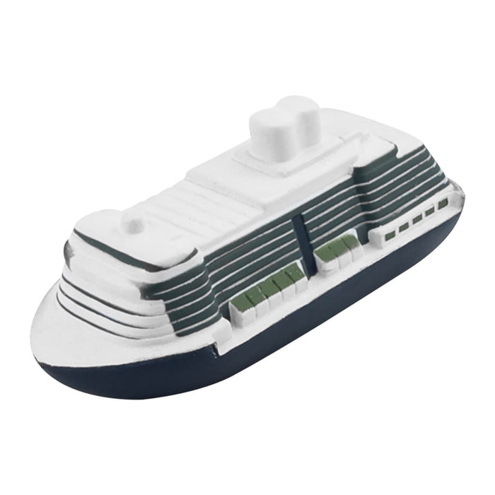 Stress Cruise Ship - A stress relief toy shaped like a cruise ship, featuring white and navy blue colours with detailed deck designs.