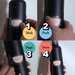 Ultra Colour Decal Sheets - A black drink bottle with a colourful decal being applied, demonstrating four steps of the application process.