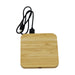 Trafalgar Bamboo charging dock - A bamboo wireless charging dock in a square shape, featuring a black USB cable for connection.