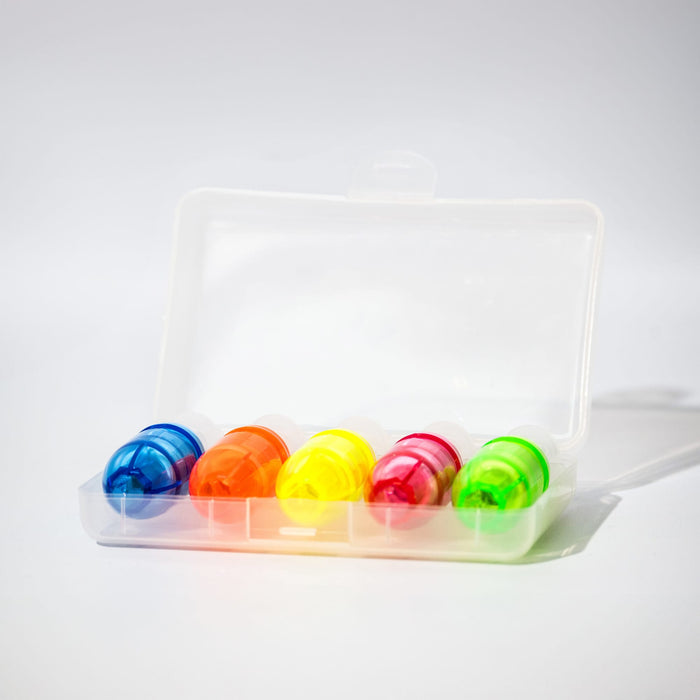 Mackie Highlighter Sets - A clear case containing six highlighters in blue, orange, yellow, pink, red, and green.