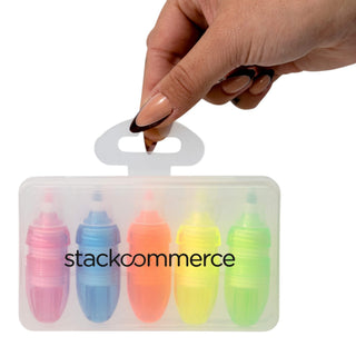 Mackie Highlighter Sets - A set of four highlighters in pink, orange, blue, and green, packaged in a clear case with a handle.