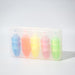 Mackie Highlighter Sets - A set of five highlighters in blue, pink, yellow, orange, and green, housed in a transparent case with a logo.