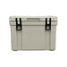 25L Cooler Box - A 25L cooler box in cream colour, featuring black latches and a sturdy design. It has a logo on the side.