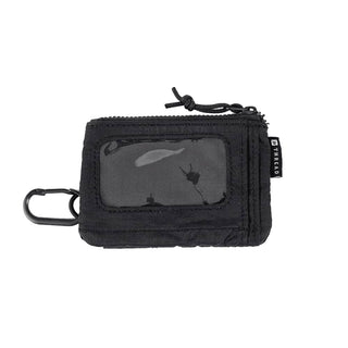 Thread Pouch Wallet - A black pouch wallet with a clear window and a carabiner clip, featuring a simple design and a branding logo.