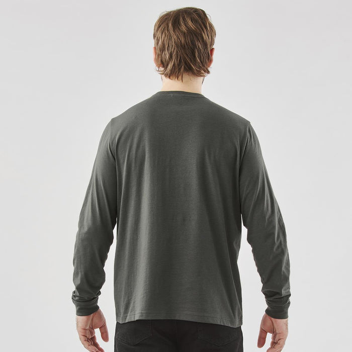 Men's Settebello L/S Tee - Men's long sleeve tee in a muted grey colour, featuring a plain back design and a fitted silhouette.