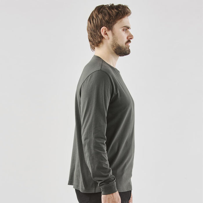 Men's Settebello L/S Tee - A long-sleeved men's T-shirt in dark green, featuring a crew neck and a slim fit design.