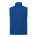 Men's Joris Eco Waterproof Softshell Vest - A blue men's eco waterproof softshell vest with no sleeves and a high collar, featuring a logo on the back.