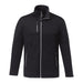 Men's Joris Eco Waterproof Softshell Jacket - A black softshell jacket with a zip front, high collar, and two front zip pockets, featuring a logo.