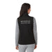 Women's Joris Eco Waterproof Softshell Vest - A black women's softshell vest with a high collar and grey long sleeves visible underneath, featuring a logo on the back.