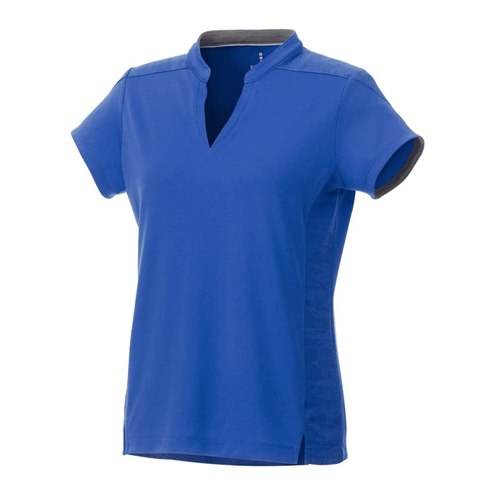Women's Piedmont Short Sleeve Performance Polo - A women's short sleeve performance polo in vibrant blue, featuring a collar and a logo.